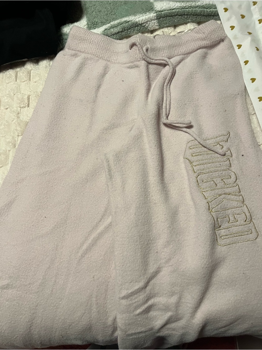 Wicked Embroidered Wide-Leg Pants in Light Pink